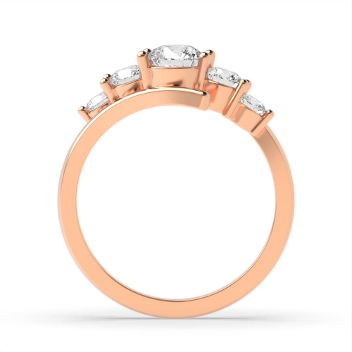 4 Prong Round Rose Gold Crossover five Diamond Rings