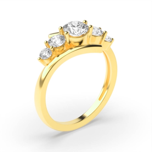 4 Prong Round Yellow Gold Five Stone Diamond Ring