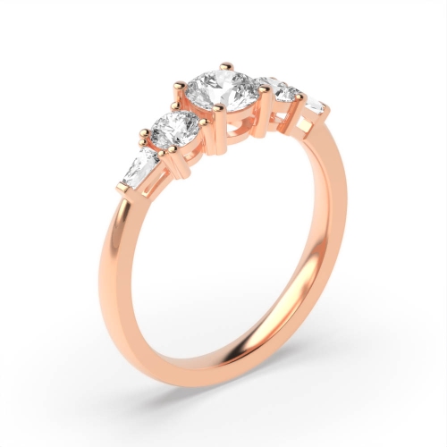 4 Prong Round/Baguette Rose Gold Engagement Rings