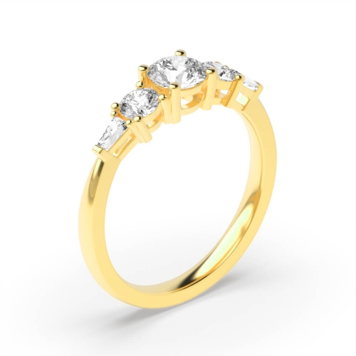 4 Prong Round/Baguette Yellow Gold Engagement Rings