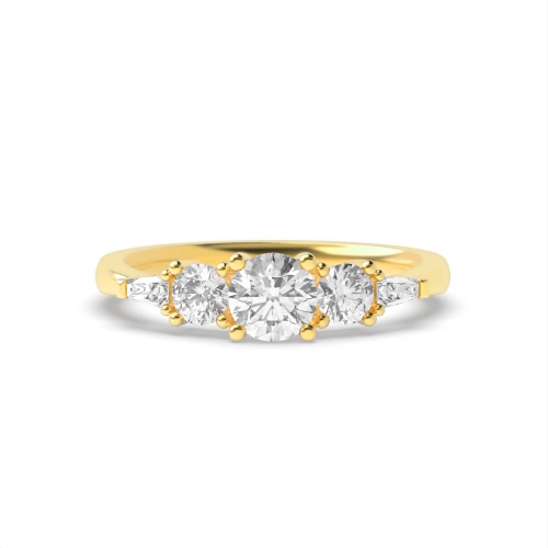 4 Prong Round/Baguette Yellow Gold Engagement Rings