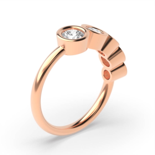 Bezel Setting Round Rose Gold Minimalist fivewedding Diamond Rings