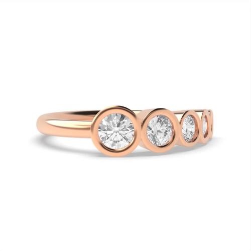 Bezel Setting Round Rose Gold Minimalist fivewedding Diamond Rings