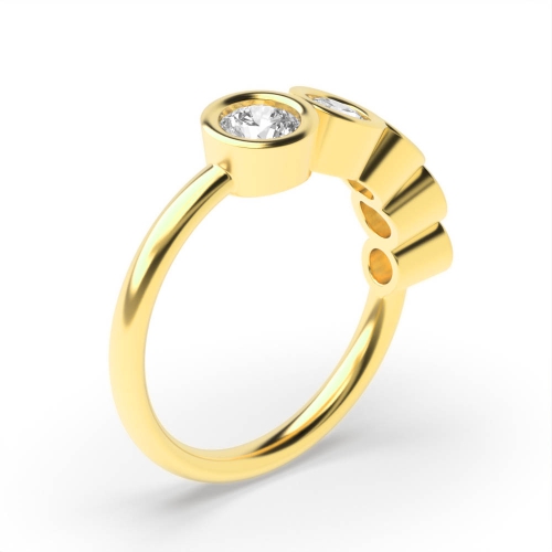 Bezel Setting Round Yellow Gold Five Stone Diamond Ring