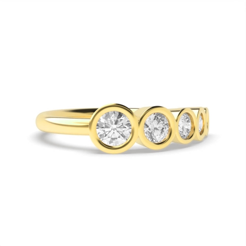 Bezel Setting Round Yellow Gold Five Stone Diamond Ring