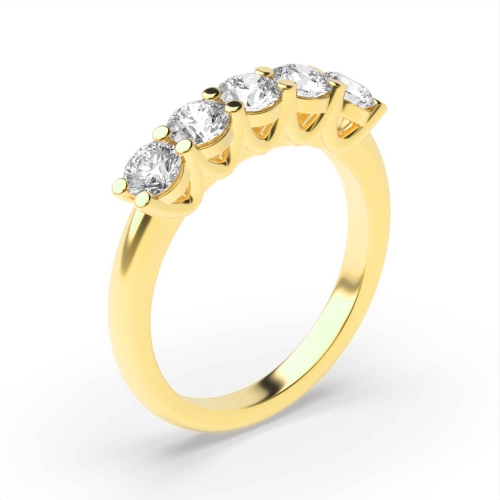 4 Prong Round Yellow Gold Five Stone Diamond Ring