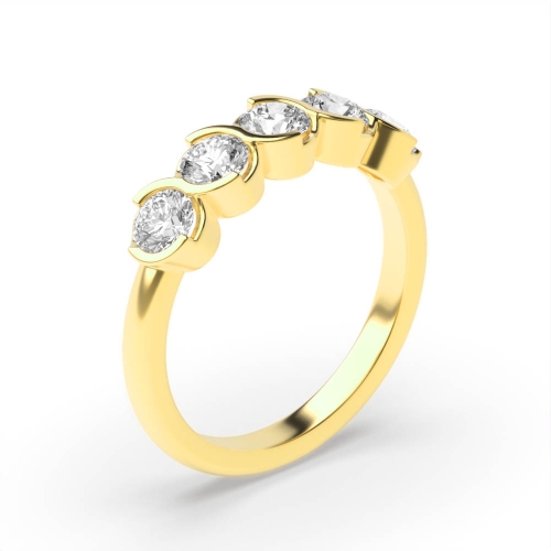 Bezel Setting Round Yellow Gold Five Stone Diamond Ring