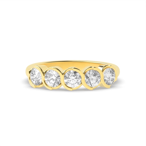 Bezel Setting Round Yellow Gold Five Stone Diamond Ring