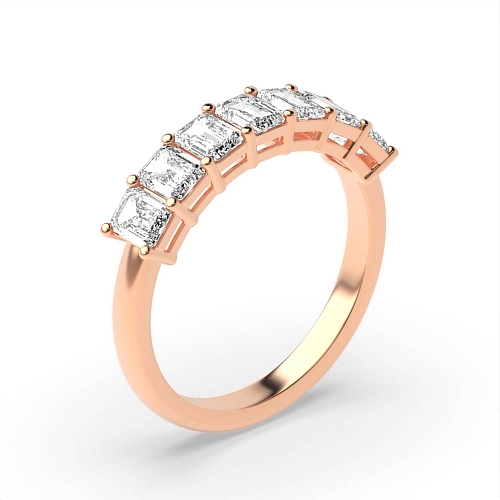 4 Prong Emerald Rose Gold Seven stone Diamond Rings