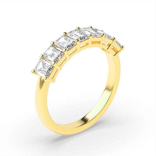 4 Prong Emerald Yellow Gold Seven stone Diamond Rings