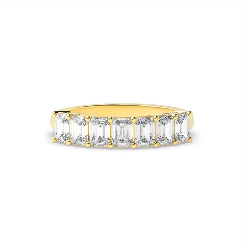 4 Prong Emerald Yellow Gold Seven stone Diamond Rings