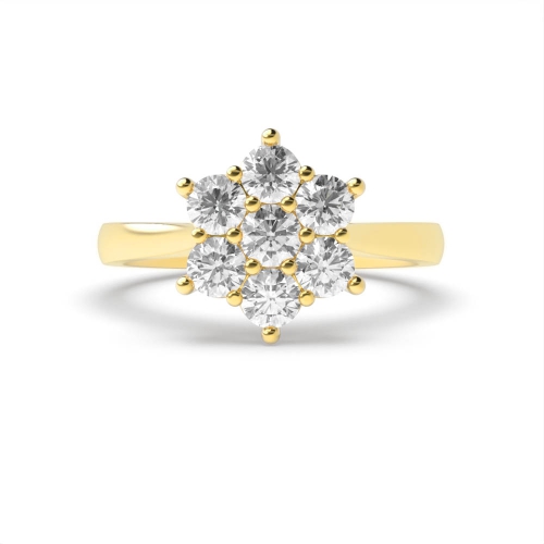 6 Prong Round Yellow Gold Flower Cluster Diamond Rings