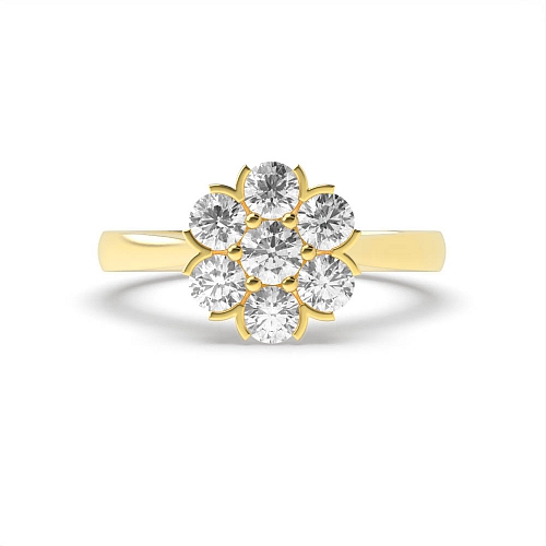 6 Prong Round Yellow Gold Flower shaped Cluster Diamond Rings