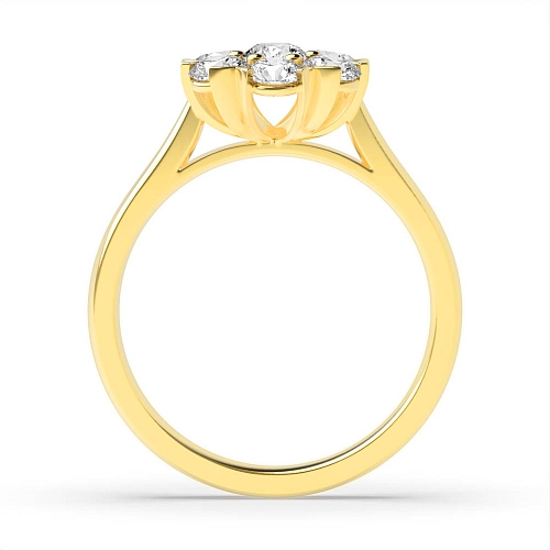 6 Prong Round Yellow Gold Flower shaped Cluster Diamond Rings