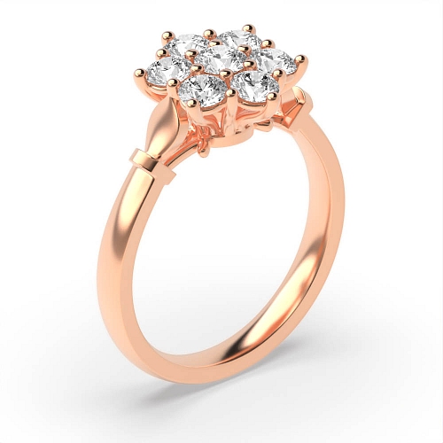 6 Prong Round Rose Gold Flower shaped cluster Diamond Rings