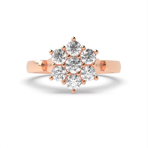 6 Prong Round Rose Gold Flower shaped cluster Diamond Rings