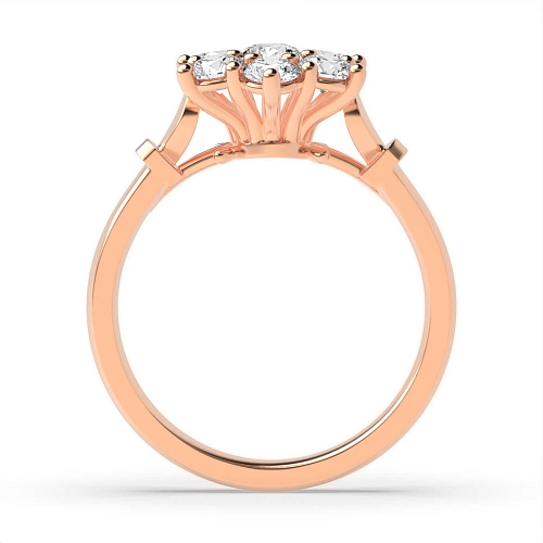 6 Prong Round Rose Gold Flower shaped cluster Diamond Rings