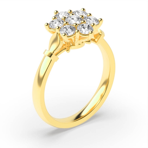 6 Prong Round Yellow Gold Flower shaped cluster Cluster Diamond Rings