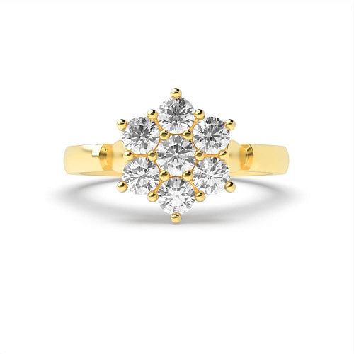 6 Prong Round Yellow Gold Flower shaped cluster Cluster Diamond Rings