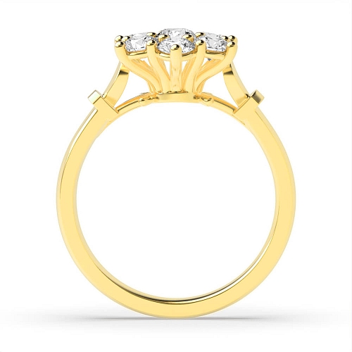 6 Prong Round Yellow Gold Flower shaped cluster Cluster Diamond Rings