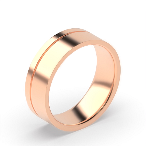 Rose Gold Machined offset groove flat court Plain Ring Wedding Rings & Bands