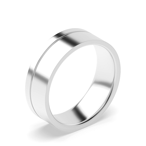 Machined offset groove flat court Plain Ring Wedding Rings & Bands