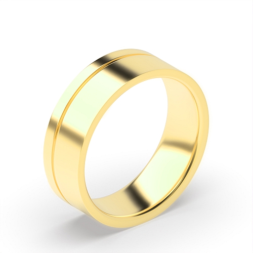 Yellow Gold Machined offset groove flat court Plain Ring Wedding Rings & Bands