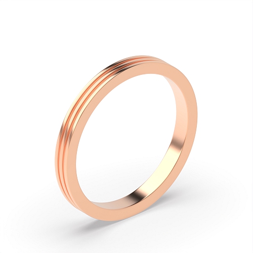 Rose Gold Bevelled edge and twin groove flat court Plain Ring Wedding Rings & Bands