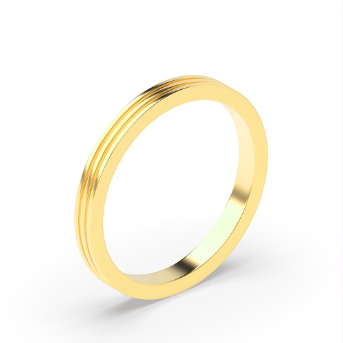 Yellow Gold Bevelled edge and twin groove flat court Plain Ring Wedding Rings & Bands