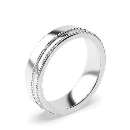 White Gold Ladies patterned diamond cut traditional court profile Women's Plain Wedding Rings & Bands