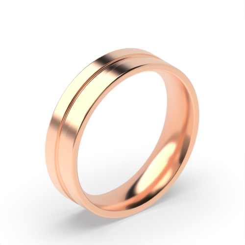 Rose Gold Flat court 2 centre grooves polished finish profile Plain Ring Wedding Rings & Bands