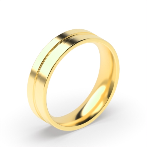 Yellow Gold Flat court 2 centre grooves polished finish profile Plain Ring Wedding Rings & Bands
