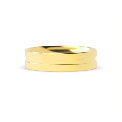 Yellow Gold Flat court 2 centre grooves polished finish profile Plain Ring Wedding Rings & Bands