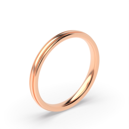 Rose Gold Court profile two centre grooves Plain Ring Wedding Rings & Bands