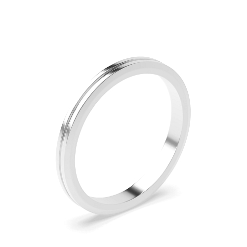 White Gold Flat court grooved centre polished finish Women's Plain Wedding Rings & Bands