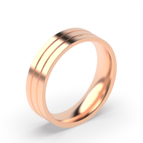 Rose Gold Flat double grooved profile Plain Ring Wedding Rings & Bands