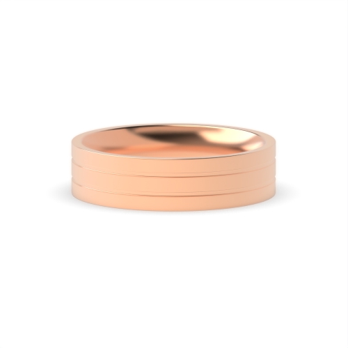 Rose Gold Flat double grooved profile Plain Ring Wedding Rings & Bands