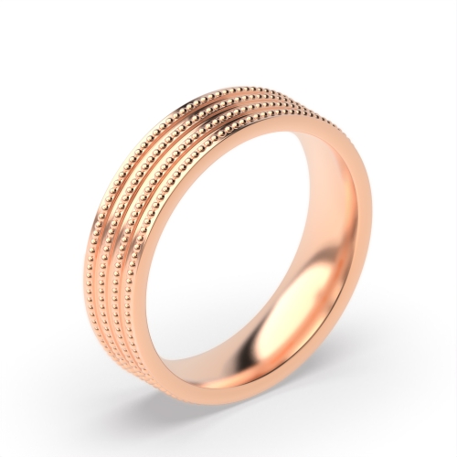 Rose Gold 4 line milligrain Plain Ring Wedding Rings & Bands