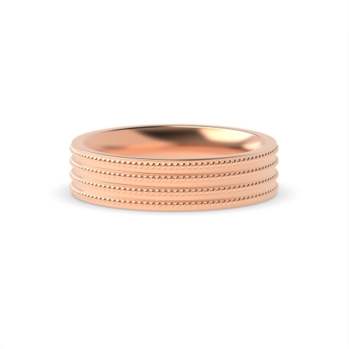 Rose Gold 4 line milligrain Plain Ring Wedding Rings & Bands
