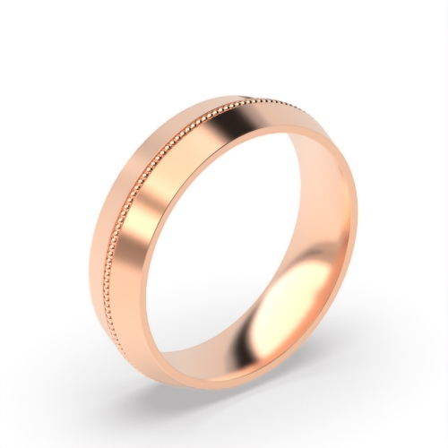Rose Gold Court centre millgrain groove profile Plain Ring Wedding Rings & Bands