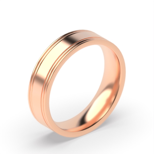 Rose Gold Flat court 2 grooves each edge profile Plain Ring Wedding Rings & Bands