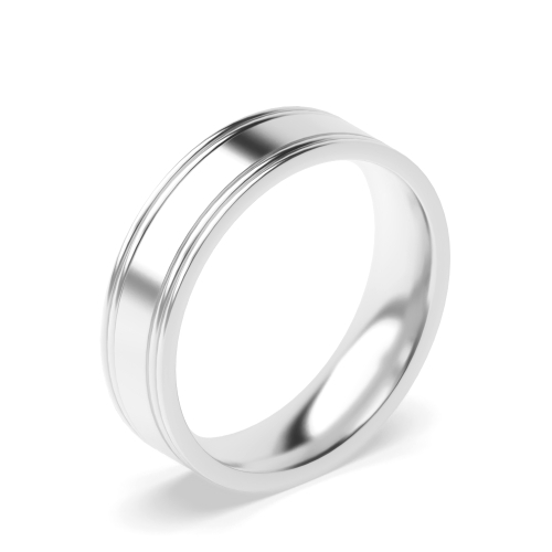 White Gold Flat court 2 grooves each edge profile Women's Plain Wedding Rings & Bands