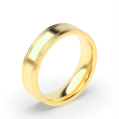Yellow Gold Flat court 2 grooves each edge profile Plain Ring Wedding Rings & Bands