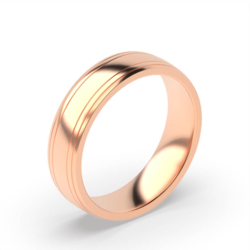 Rose Gold Court 2 grooves on edges profile Plain Ring Wedding Rings & Bands