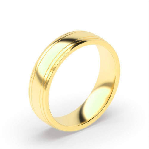 Yellow Gold Court 2 grooves on edges profile Plain Ring Wedding Rings & Bands