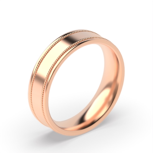 Rose Gold Shallow court grooved millgrain edges profile Plain Ring Wedding Rings & Bands