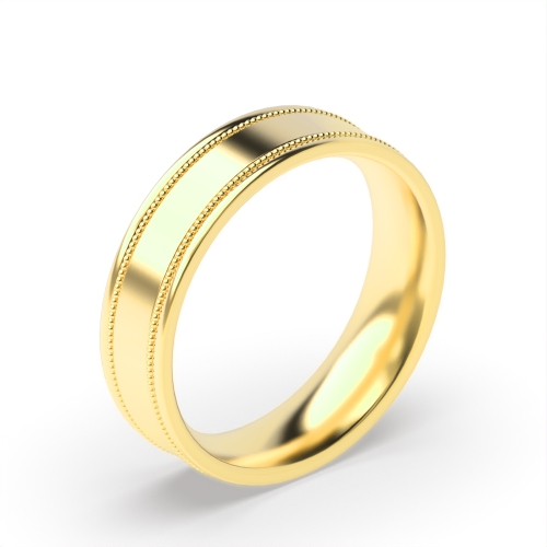 Yellow Gold Shallow court grooved millgrain edges profile Plain Ring Wedding Rings & Bands