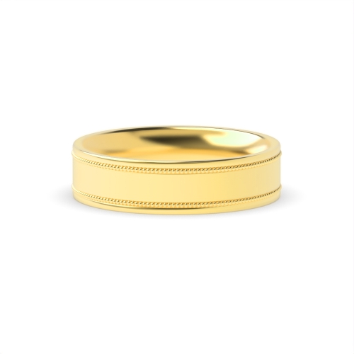 Yellow Gold Shallow court grooved millgrain edges profile Plain Ring Wedding Rings & Bands