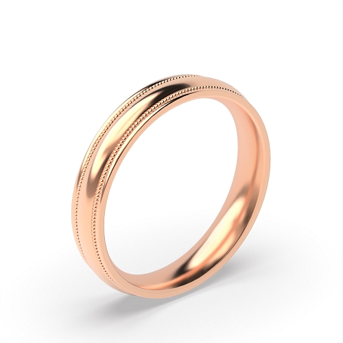 Rose Gold Court millgrain lines bevelled centre polished profile Plain Ring Wedding Rings & Bands