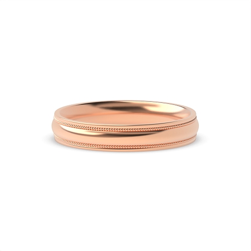 Rose Gold Court millgrain lines bevelled centre polished profile Plain Ring Wedding Rings & Bands